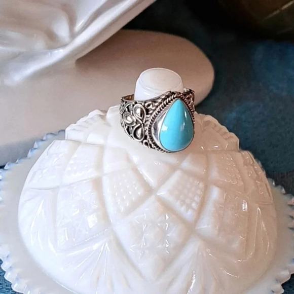 Natural Sleeping Beauty Turquoise Solitaire Ring In 925 Sterling Silver - Picture 7 of 7